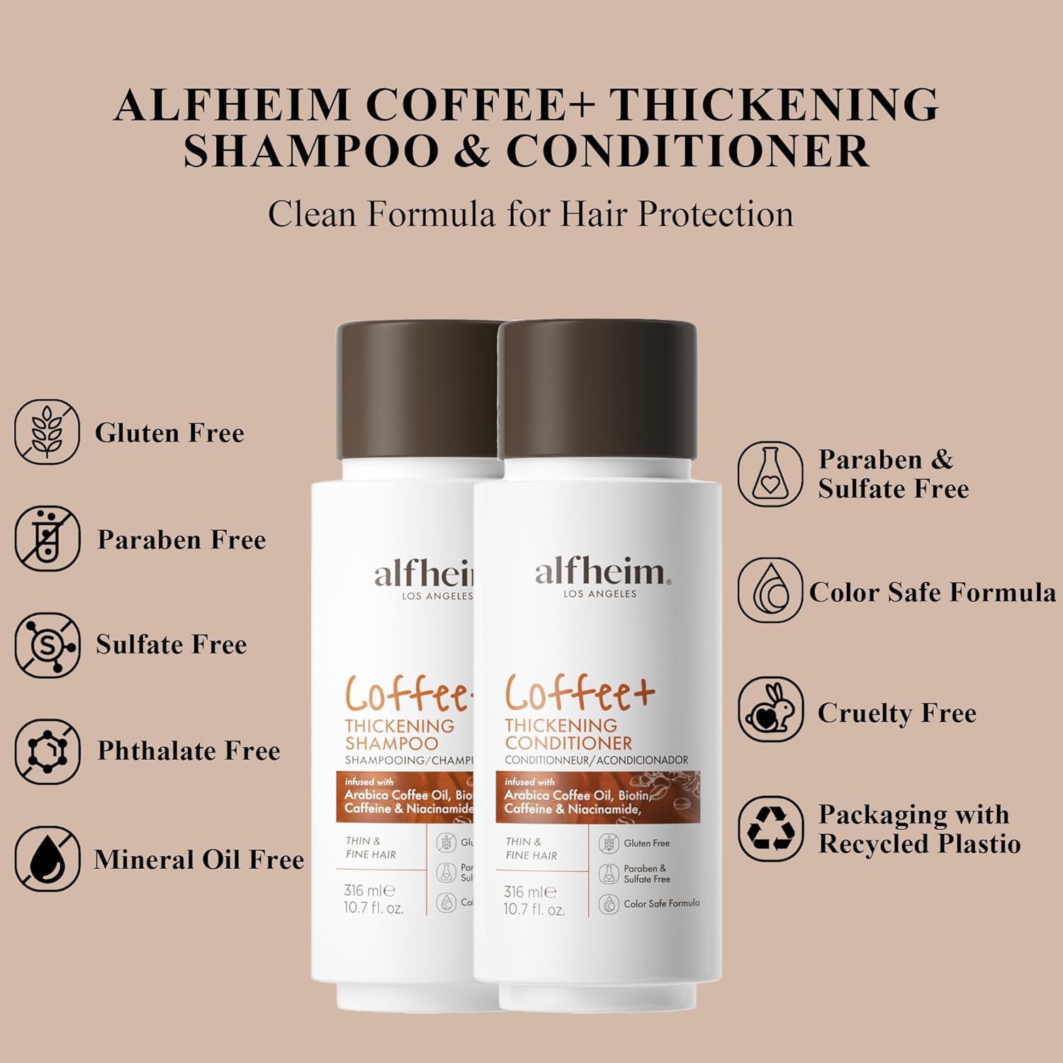 Caffeine Shampoo and Conditioner Set 10.7 oz for Thicker Hair and Scalp Health - Image 7