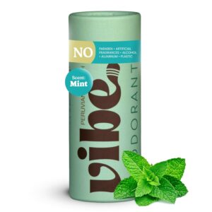 Vibe Aluminum Free Natural Deodorant for Women and Men - Long Lasting Odor Control with Organic Coconut Oil and Beeswax for Sensitive Skin, No Baking Soda or Parabens, Plastic Free (Mint)