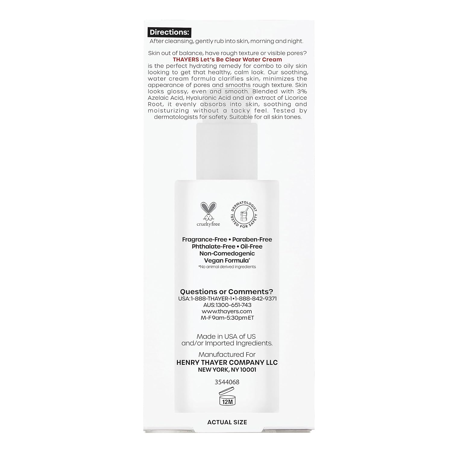 THAYERS Let's Be Clear Water Face Cream, Moisturizer with Azelaic Acid and Hyaluronic Acid, Skin Care for Combination to Oily Skin, 2.5 Oz - Image 7