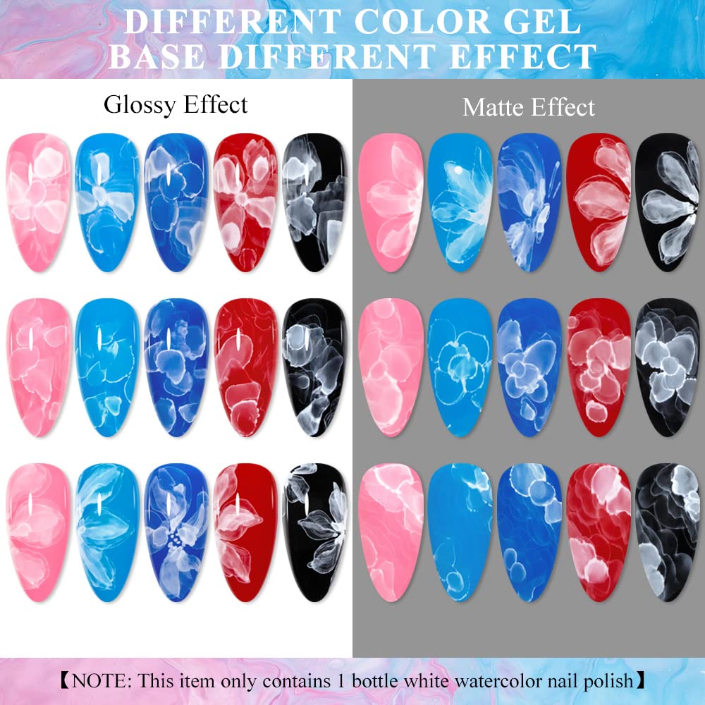 White Blooming Ink Nail Polish Marble Watercolor Ink Nail Painting Nail Blossom Flower Nail Art Design Manicure DIY Nail Design At Home 10ML(0.33FL OZ) - Image 2