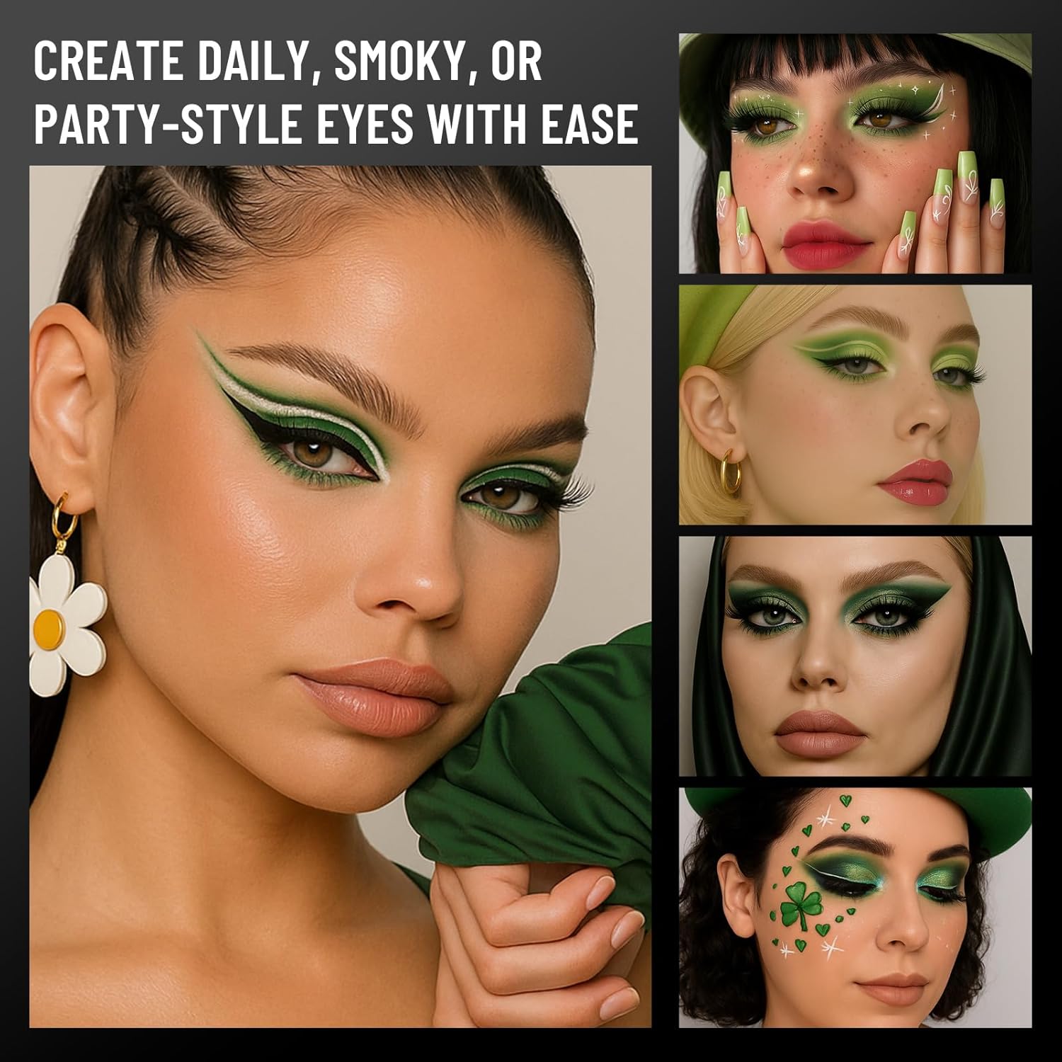 Matte & Shimmer Green Eyeshadow Palette with Mirror 6 Pigmented Colors - Image 5