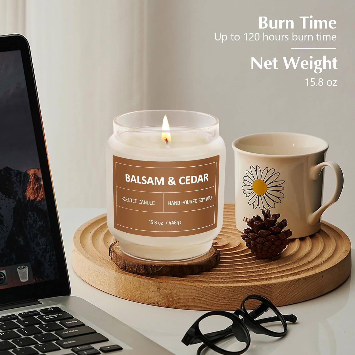 Balsam & Cedar Candle, 15.8oz Large Pine Scented Candles, Jar Candle for Home Scented, Aromatherapy Soy Wax Candle, Teacher Appreciation Gifts, Relaxing Holiday Gifts for Men Women Mother Father - Image 4