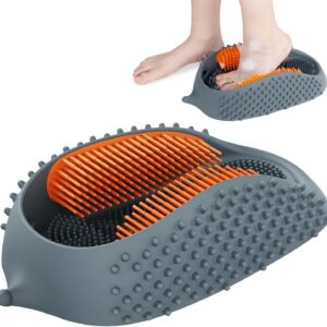 Lu-lala Shower Foot Scrubber - Portable Manual Foot Massager Cleaner Care for Soothe Feet Neuropathy Achy, Improve Foot Circulation - Wet and Dry use, Fits Plus Size Feet (Gray-Orange)