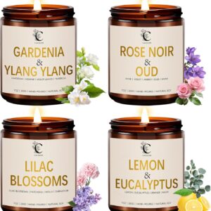 Scented Candles Gift Set, 4 Pack Candles for Home Scented, Aromatherapy Candle Gift Set for Men & Women, Long Lasting Soy Wax Jar Candles of Eucalyptus/Rose/Lemon/Gardenia/Noir Oud