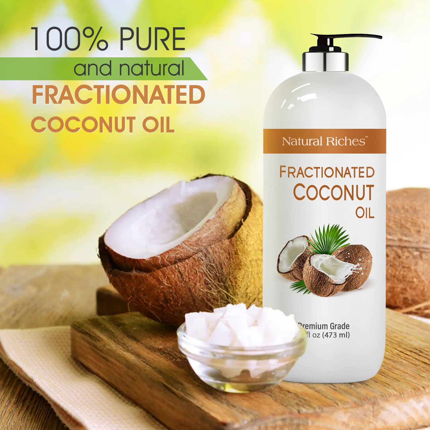 Natural Riches Fractionated Coconut Oil for moisturizing skin. Skin Softener and conditioner Lube Light Nourishing Oil Healthy Skin lip gloss & Hair care - 16 fl oz. - Image 2