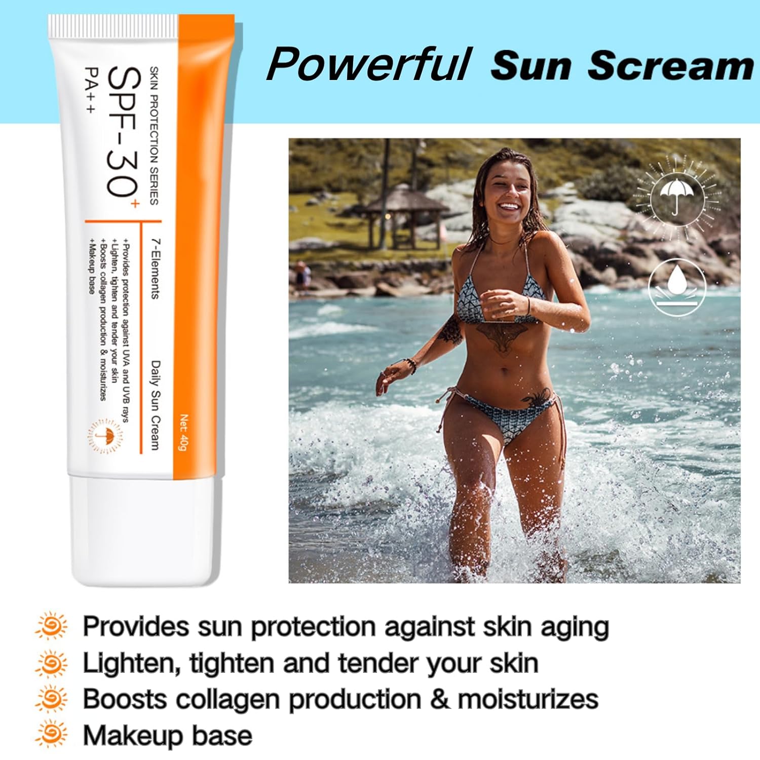 Travel Size SPF 30 Oil-Free Waterproof Sunscreen Face Moisturizer for All Skin Types - Image 5