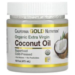 California Gold Nutrition Organic Extra Virgin Coconut Oil - Use as Cooking Oil or Butter Substitute - Use Externally on Hair & Skin - Vegan Friendly - Gluten Free, Non-GMO - 16 fl oz (473 ml)