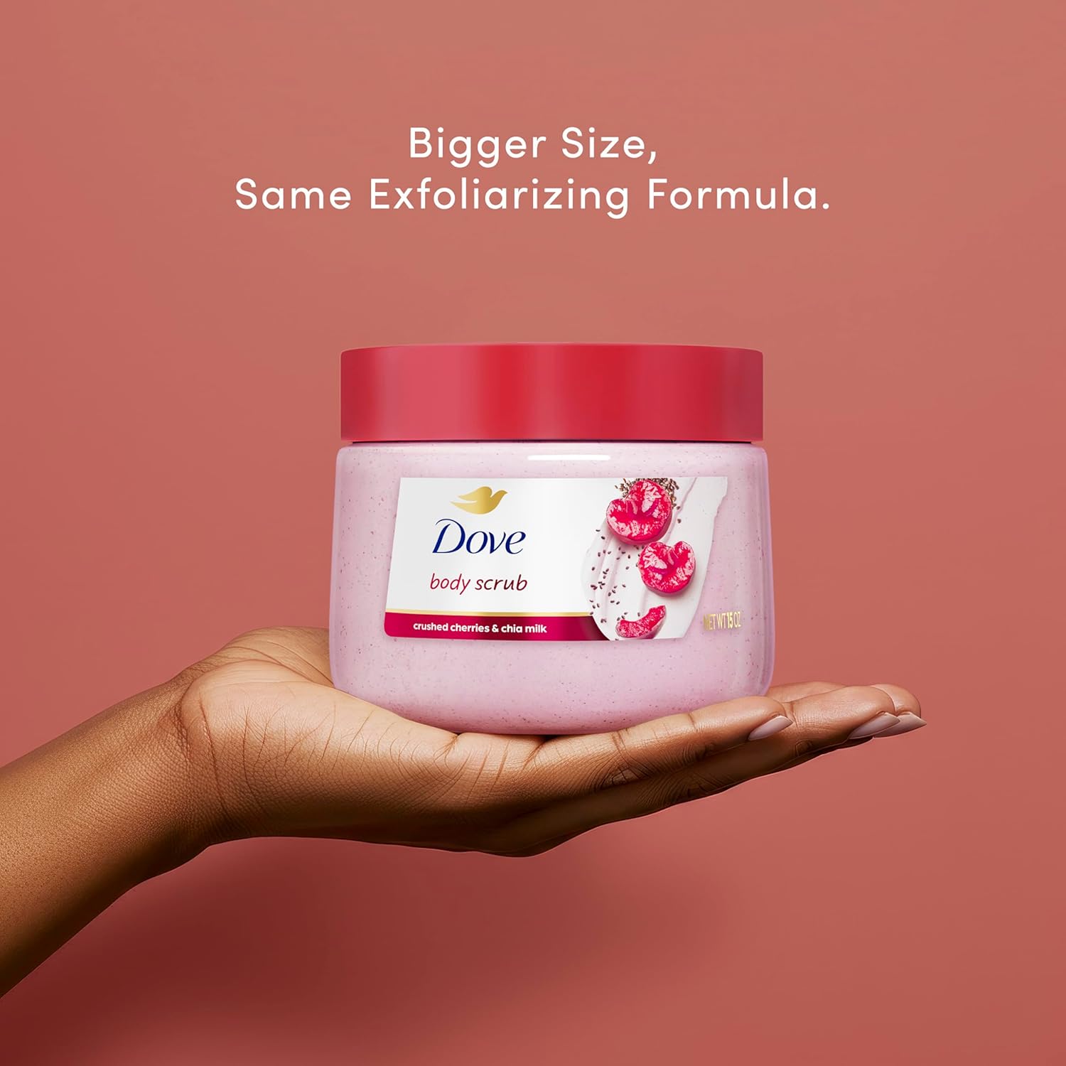 Dove Cherry & Chia Milk Body Scrub 15 oz for Exfoliated, Nourished, Smooth Radiant Skin - Image 4