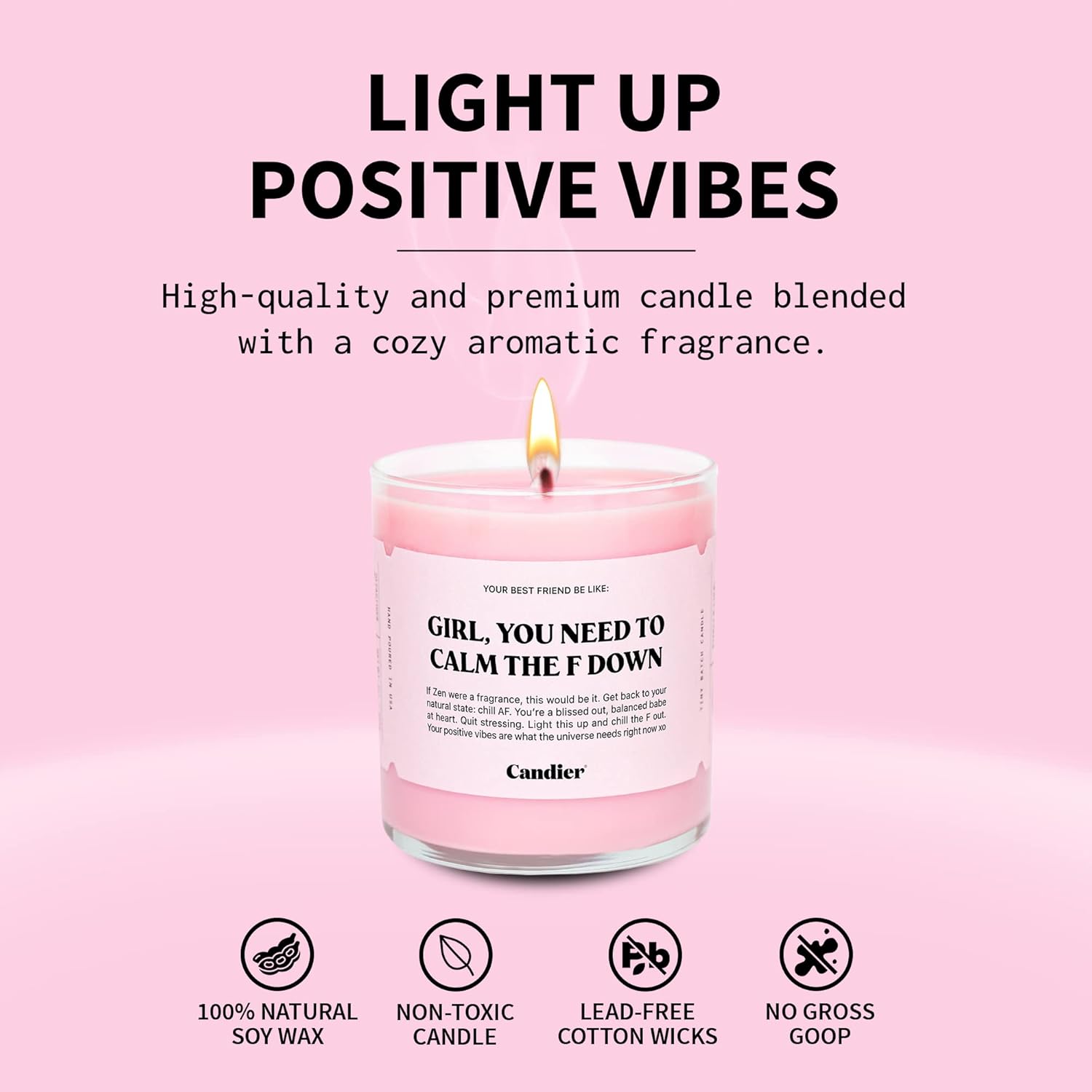 Ryan Porter Calm The F Down Soy Wax Candle - 100% Natural Vegan Cherry Blossom Magnolia Decor Glass - Image 3