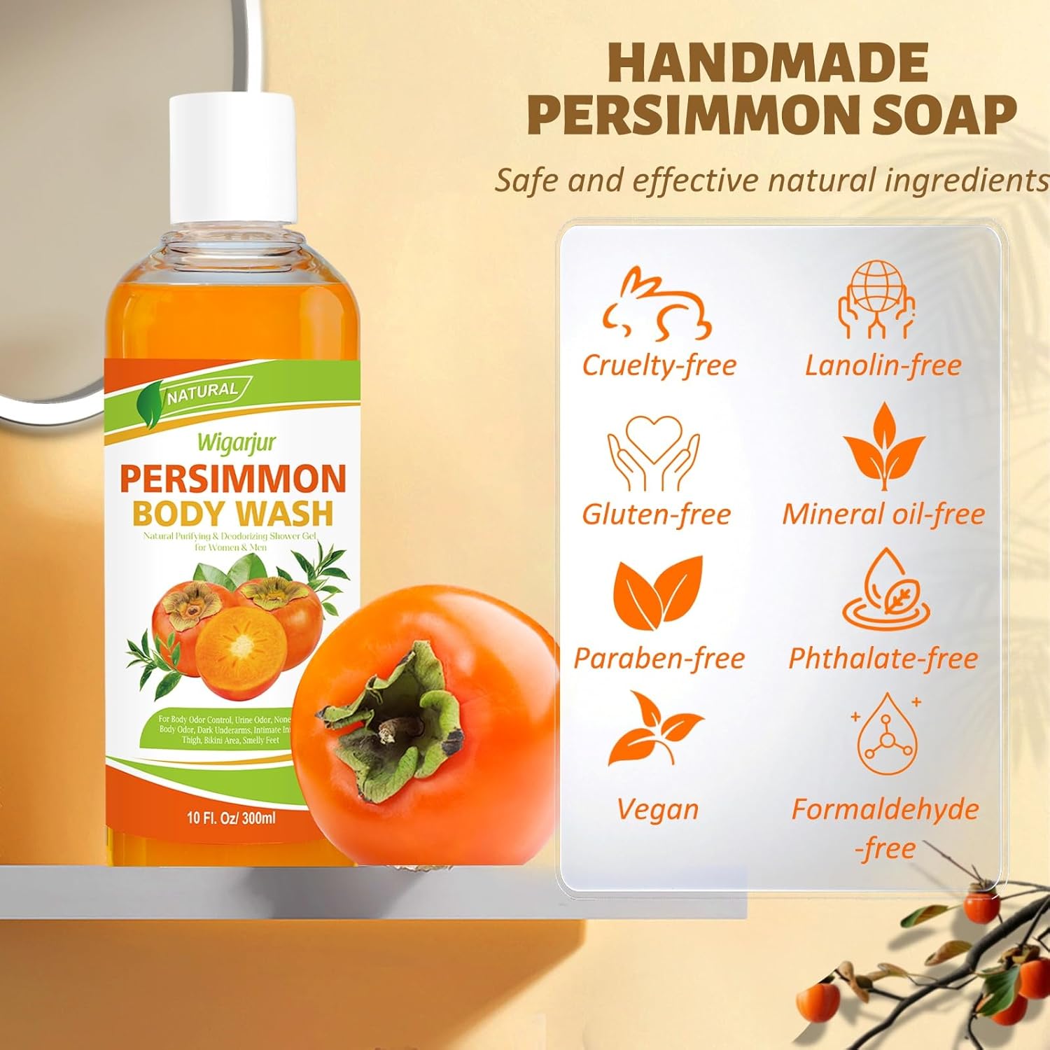 Persimmon Body Wash for Strong Body Odor, Nonenal Eliminator Purifying & Deodorizing with Natural Persimmon & Green Tea Extracts - Image 8