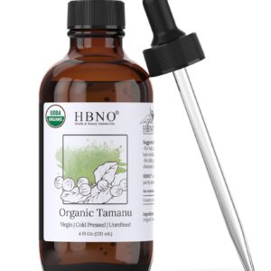 HBNO California Bottled Organic Tamanu Oil 4 oz (120ml) Value Size - USDA Certified Organic Tamanu Oil, Cold Pressed Carrier Oil for Face, Body, Lips, Nails, Shampoo & Conditioner