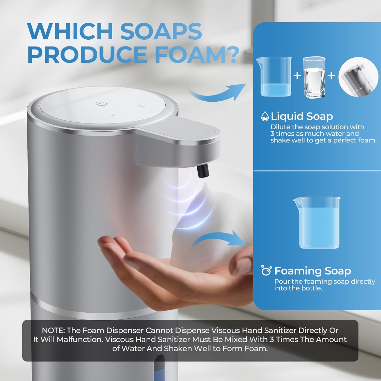 P11 Premium Touchless Automatic Foaming Hand Soap Dispenser Space Gray Rechargeable Kitchen Bathroom - Image 4