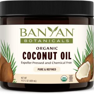 Banyan Botanicals Coconut Oil – Expeller Pressed Organic Coconut Oil – Massage Oil for Naturally Hydrated Skin and Hair – 14.5 oz – Refined, Non GMO, Sustainably Sourced