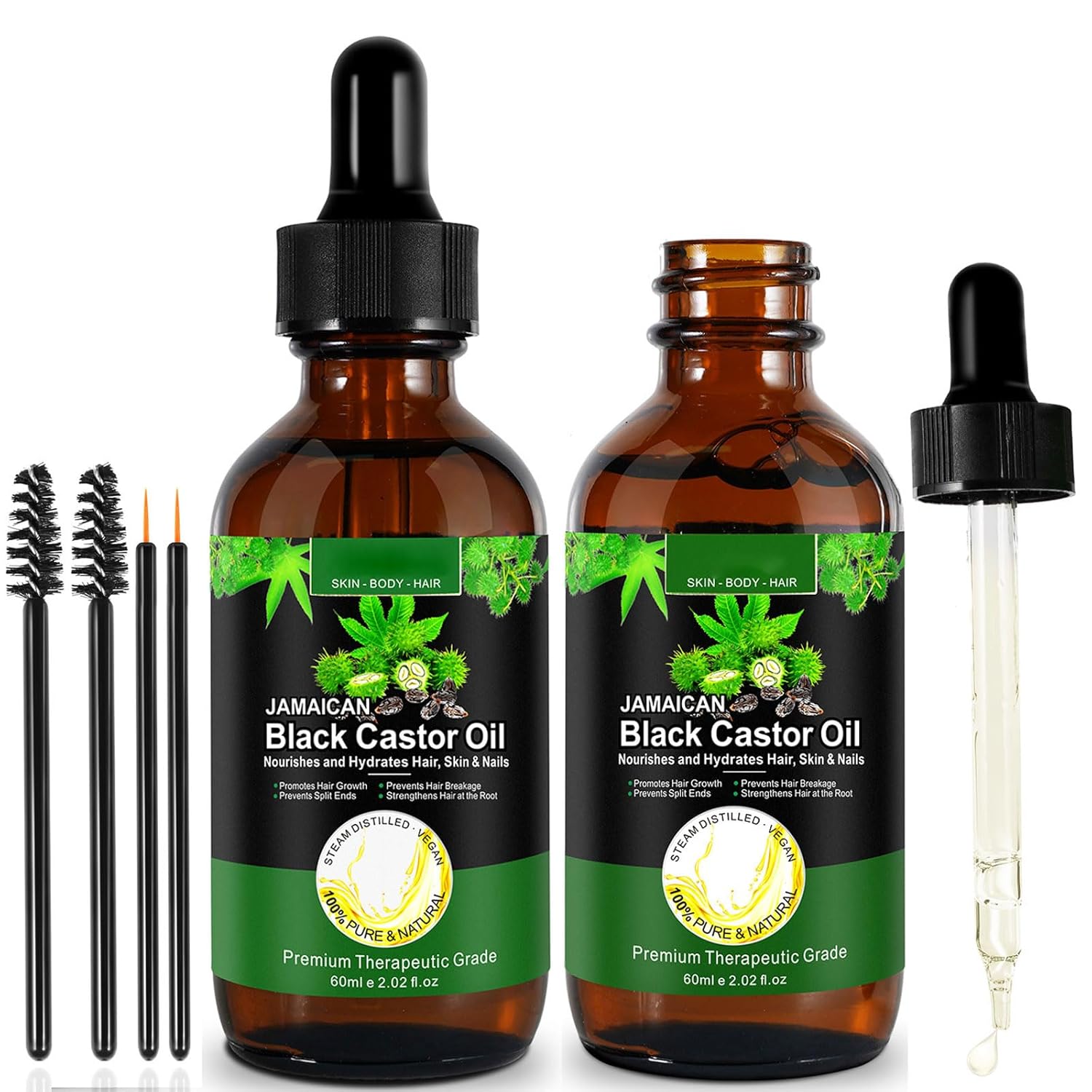 Jamaican Black Castor Oil One Single Ingredient 100% Pure Cold Pressed Castor Oil,Stimulate Thicker Fuller Hair Eyelashes Eyebrows Growth Serum,Scalp Face Body Skin Nail Moisturizer for Unisex