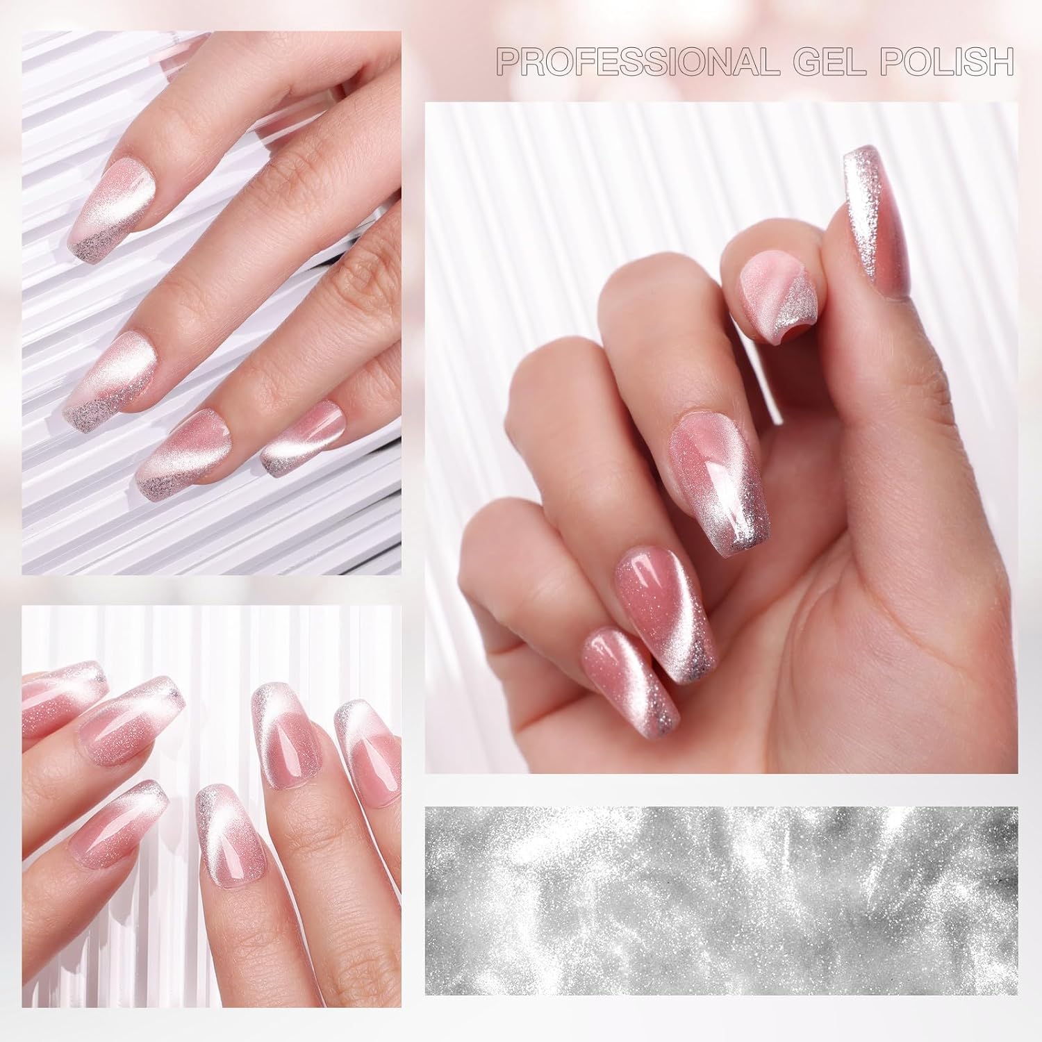 Silver Velvet Magnetic Holographic Cat Eye Gel Nail Polish 10ml UV Curing - Image 5