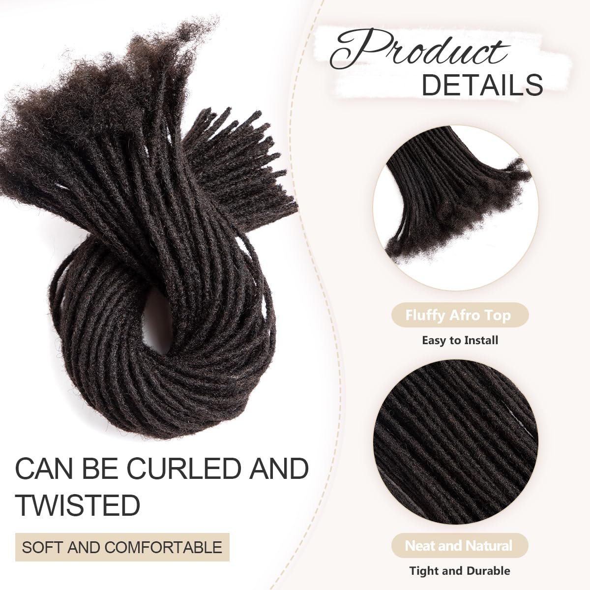 DAIXI 100% Real Human Hair Dreadlock Extensions 30 Strands, 16 Inch, Medium Thickness - Image 3