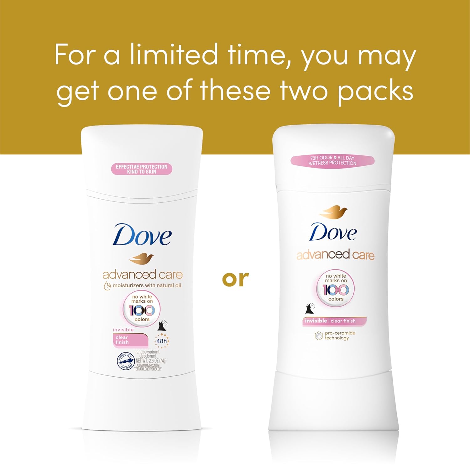 Dove Advanced Care Antiperspirant Deodorant Stick Clear Finish 4 Count deodorant that doesn’t stain clothes 72-hour odor control and all-day sweat protection with Pro-Ceramide Technology 2.6 oz - Image 7