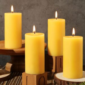 Natural Beeswax Pillar Candles,140 Hours Long Burning Pure Beeswax Candles Bulk,Unscented Bees Wax Candle for Home,Prayer,Dripless Smokeless Organic 100% Pillar Candles 2x4in-4pack