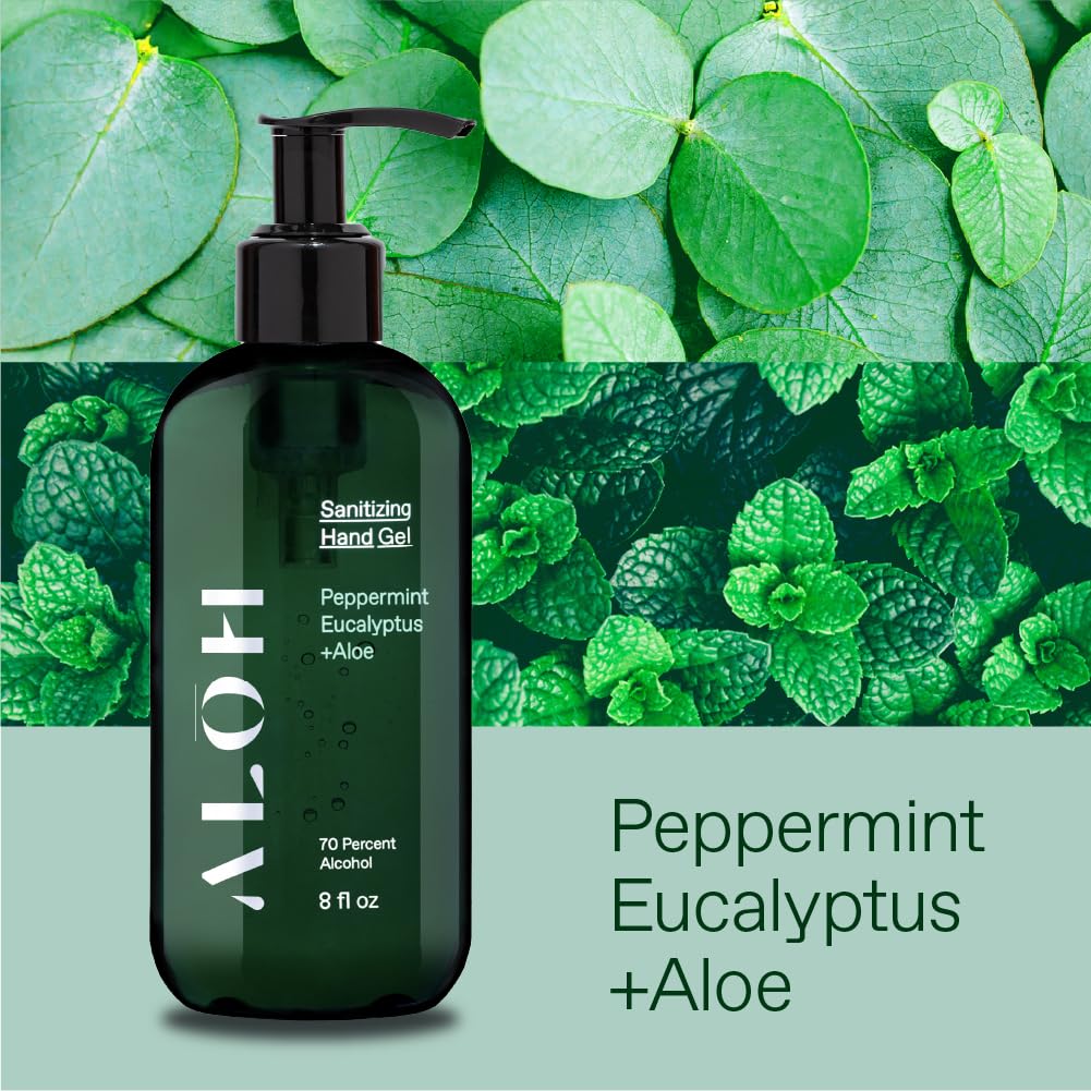 ALŌH Hand Sanitizer Gel 2-pack 8oz Bottles Peppermint Eucalyptus Aloe for All Ages - Image 4