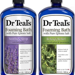 Dr Teal's Foaming Bath Variety Gift Set (2 Pack, 34oz ea.) - Soothe & Sleep Lavender & Relax & Relief Eucalyptus & Spearmint - Pure Epsom Salt & Essential Oils Alleviate Stress & Clear The Mind