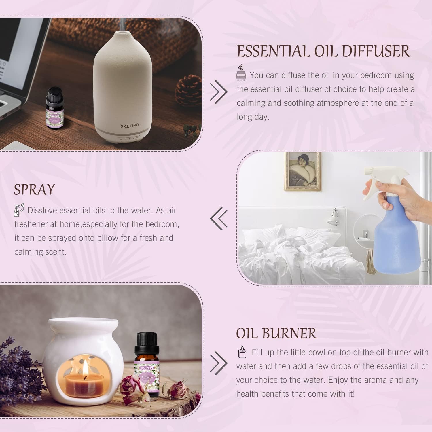 SALKING Premium 6 x 10 ML Floral Essential Oils Set for Diffusers - Image 6