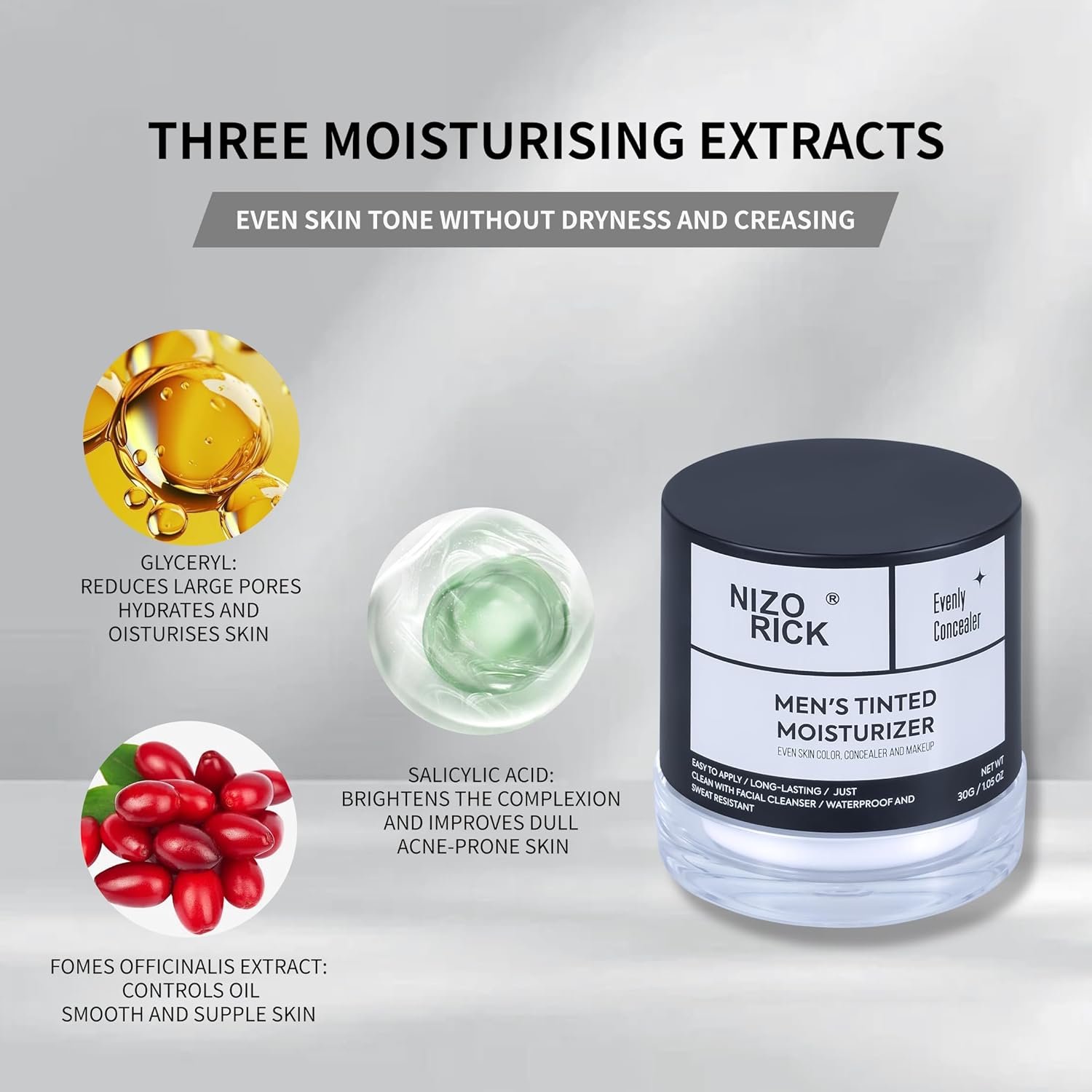 Men's Hydrating Full Coverage BB CC Cream Tinted Moisturizer Foundation 30g - Image 7