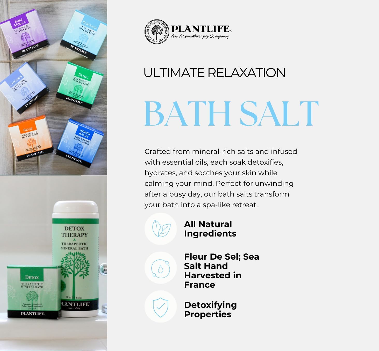 Plantlife Rejuvenate Therapy Bath Salts 16 oz Natural Aromatherapy for Balanced Calm - Image 2