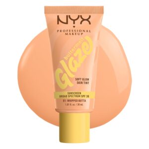 NYX PROFESSIONAL MAKEUP Buttermelt Glaze Soft Glow Skin Tint with SPF 30, Up To 12HR Wear, 01 Whipped Butta