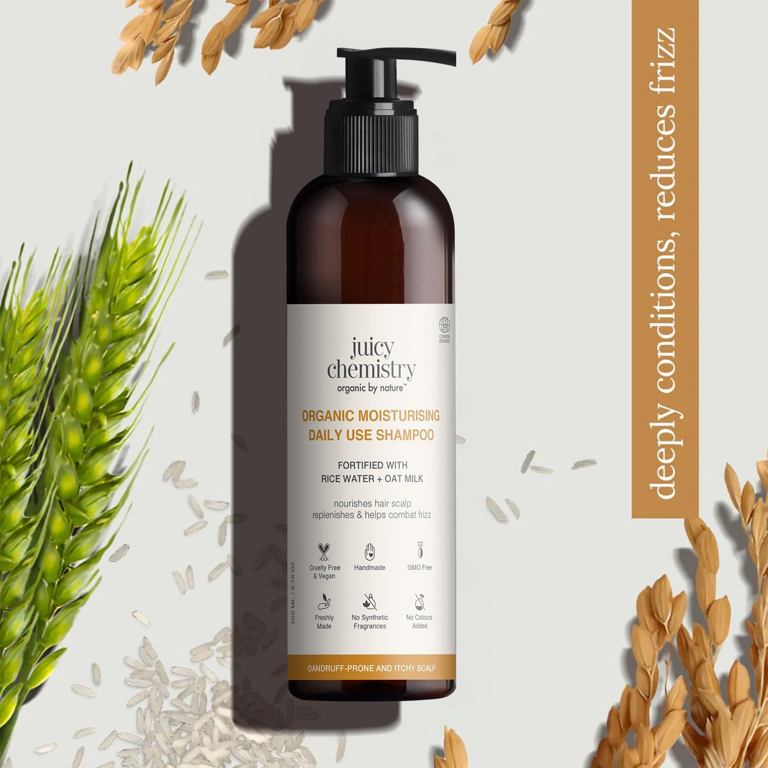 Juicy Chemistry 200ml Dry Hair Moisturising Shampoo Rice Water Oat Milk Vegan Cruelty-Free - Image 5