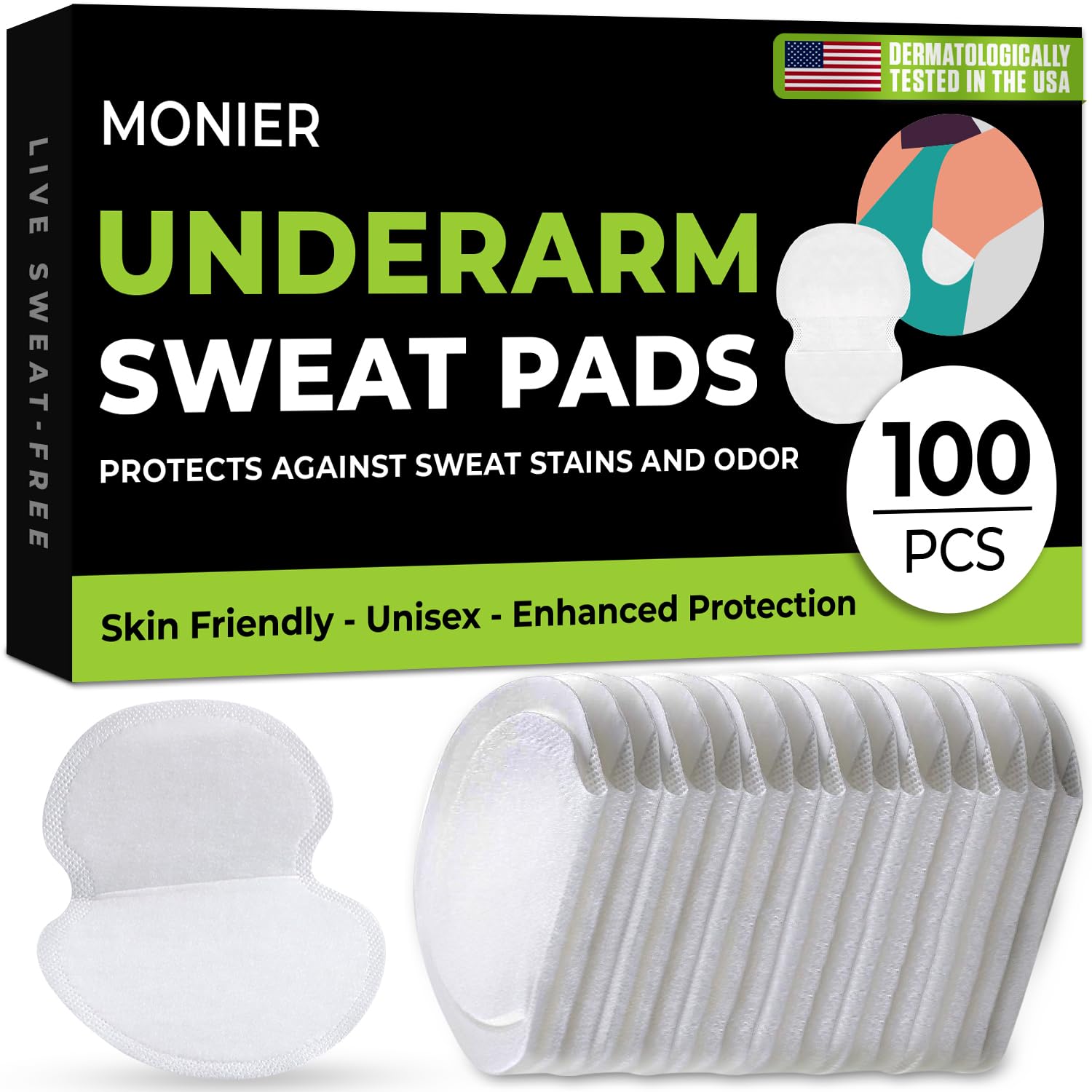 MONIER Armpit Sweat Pads for Under Arms - Extra Comfort, For Hyperhidrosis, for Men and Women, Not Visible, Disposable Dress Shields/Guards, Anti Sweat Armpit Protection