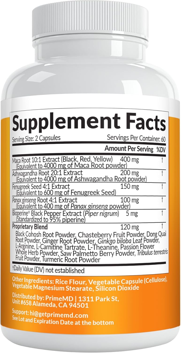 19-in-1 Extra Strength Peruvian Maca Root Capsules - 9125 mg Ashwagandha Supplements with Fenugreek and Ginseng for Mood, Hormone and Performance Support (120 ct) - Image 8