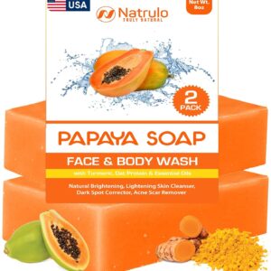 Papaya Soap Face & Body Wash – Skin Brightening Papaya Soap Bar for Dark Spots – Reduce Acne, Cleanse Scars, & Even Skin Tone – with Turmeric, Kojic Acid & Essential Oils – for All Skin Types (2 pack)