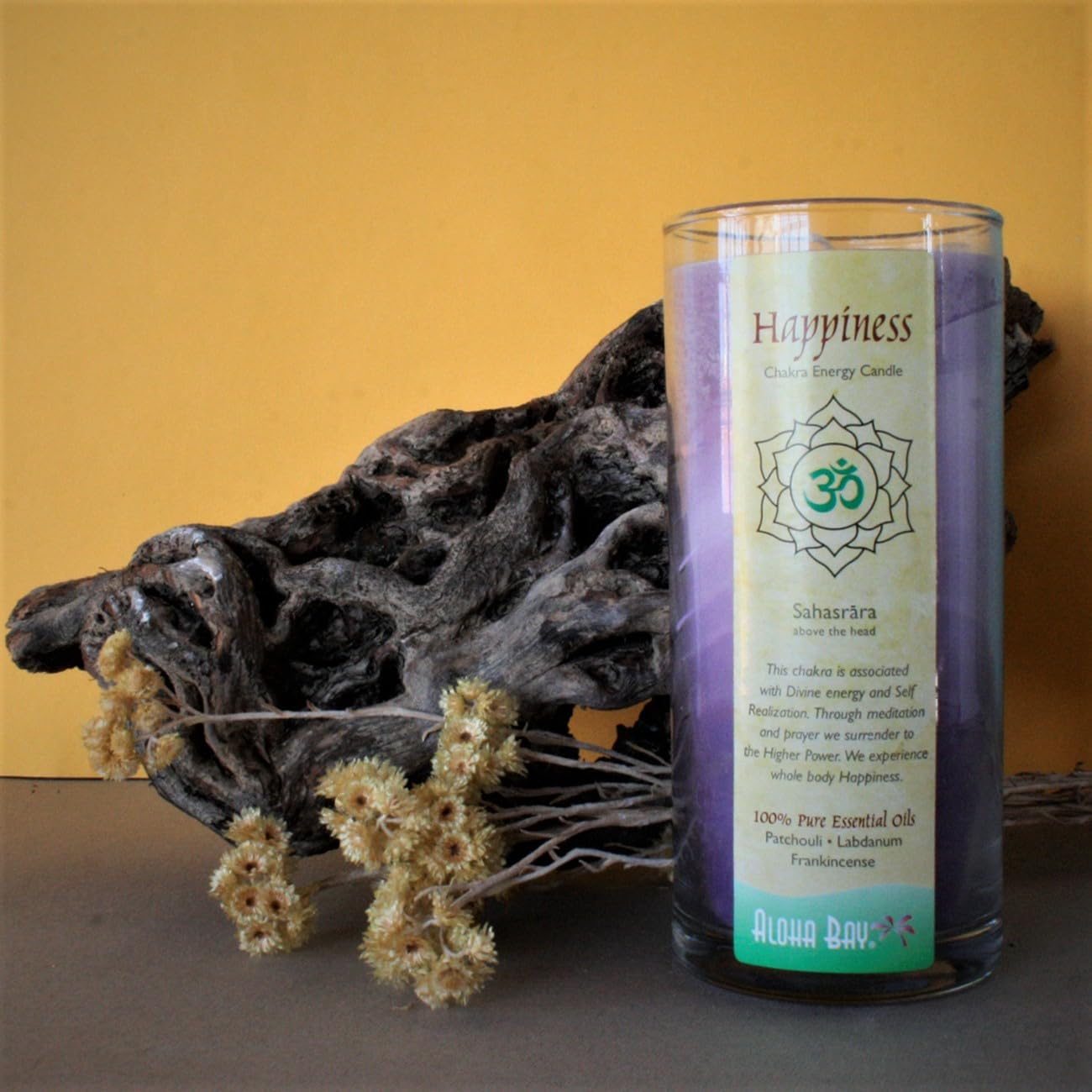 Premium Scented Candle Hand Made Chakra Energy Jar | 11 Oz Jar | Happiness, Sahasrara| Yoga, Prayer & Meditation Candle | Long Burn 60 Hours | Essent.Oils Patchouli, Labdanum, Frankincense | Aloha Bay - Image 4