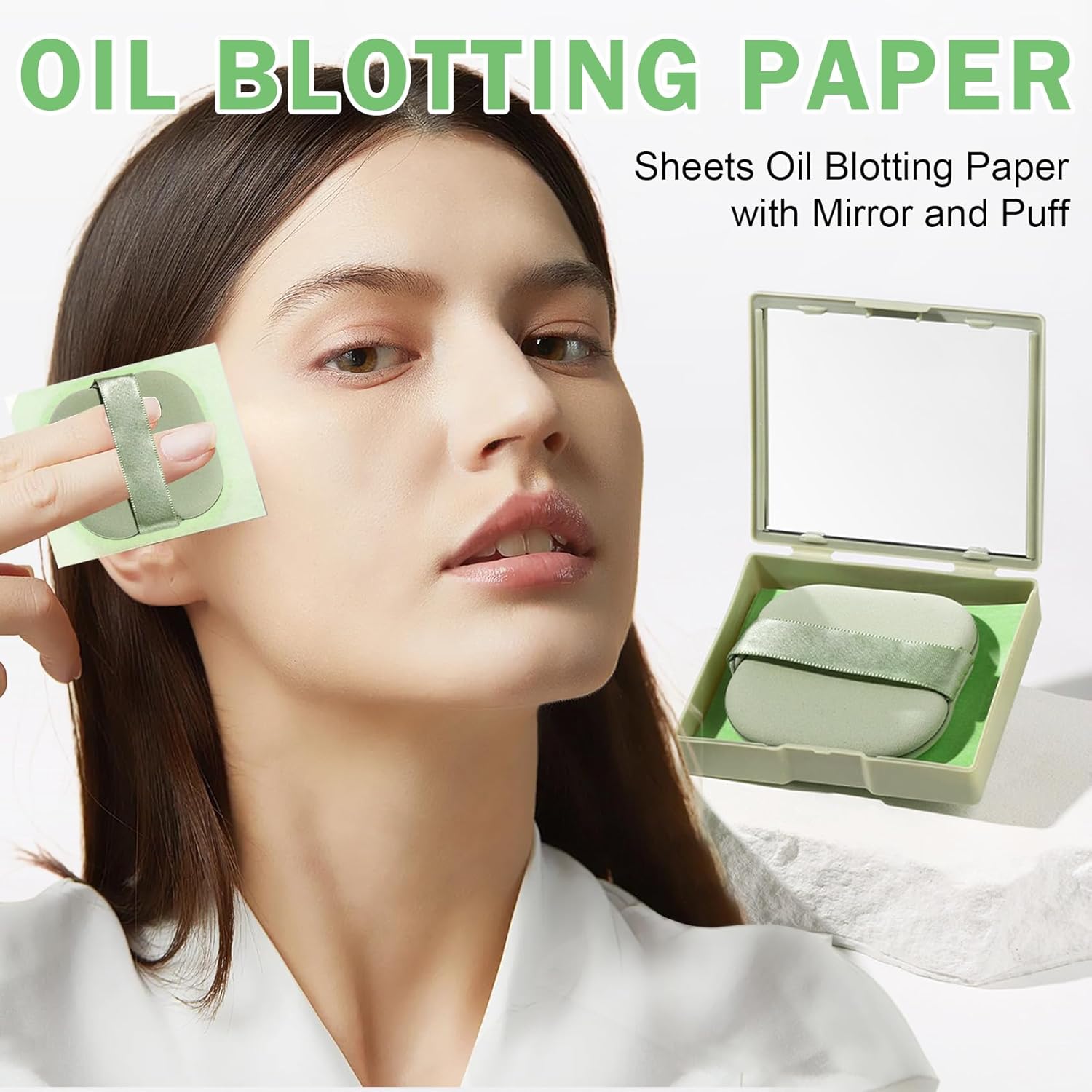 Oil Blotting Sheets for Oily Skin with Makeup Puff & Mirror Case (200 Sheets) - Image 2