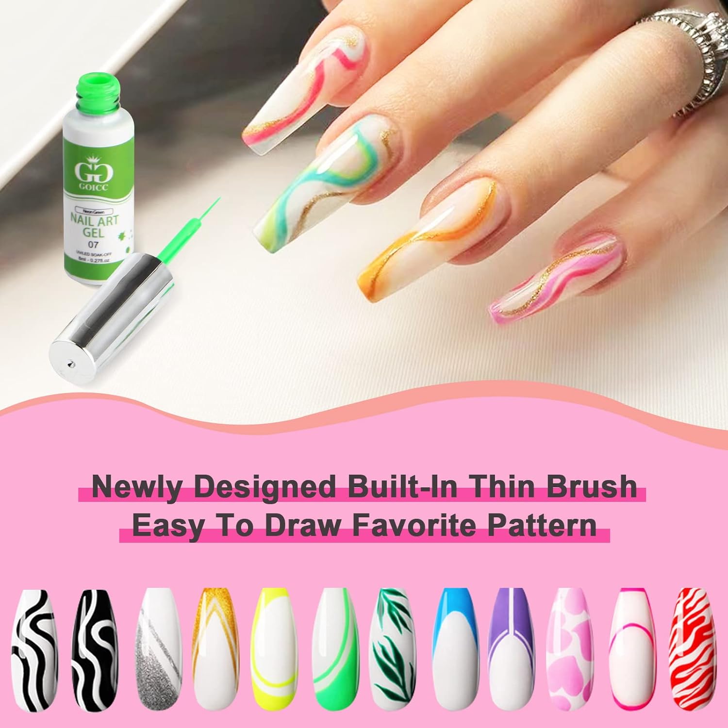 12 Colors Nail Art Polish Gel Liner Kit Black White 8ml with Brush - Image 4