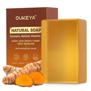 OUKEYA Dark Spot Remover Soap Bars, Turmeric Soap Bar, for Body & Face with Vitamin C, E, Retinol, Collagen, Shea Butter, Infused with Hyaluronic Acid, Soap for Men, Women