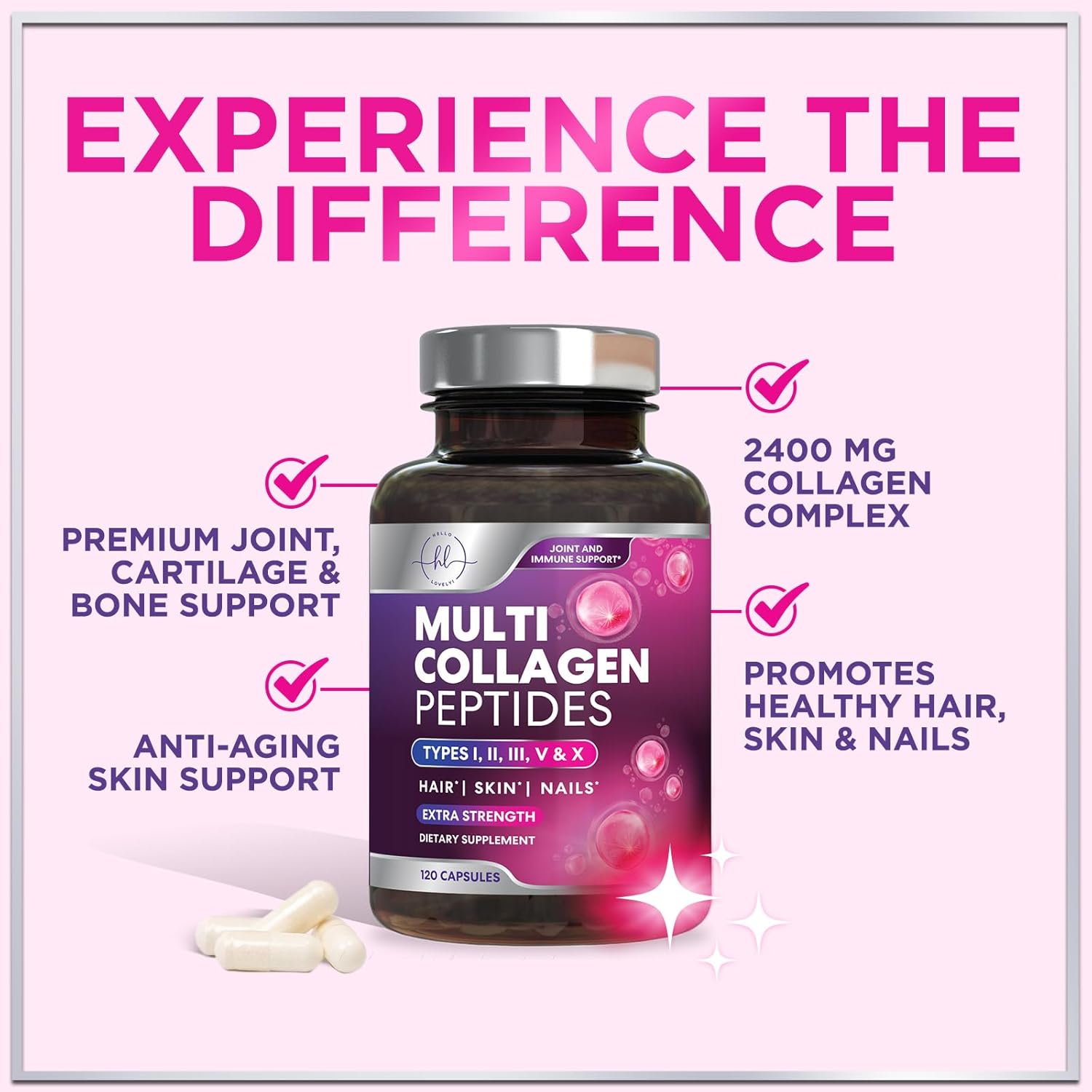 5 Types Hydrolyzed Collagen Complex for Hair Skin Nails Joints - 120 Capsules - Image 6