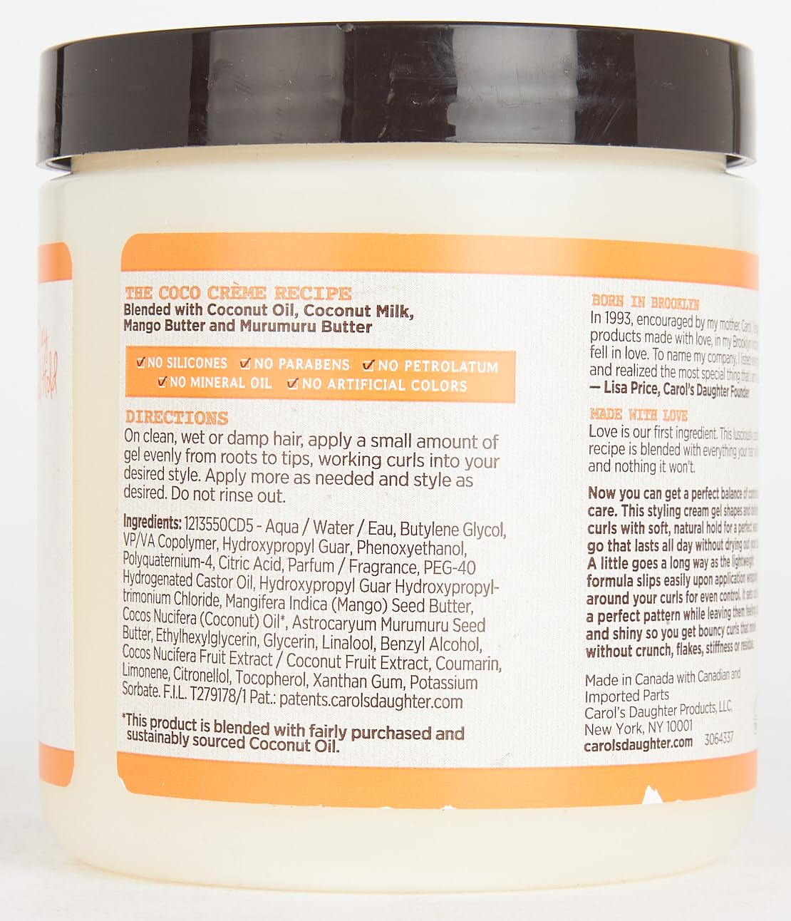 Carol's Daughter Coco Creme Curl Gel 16 Oz Coconut Oil Milk Silicone-Free - Image 14