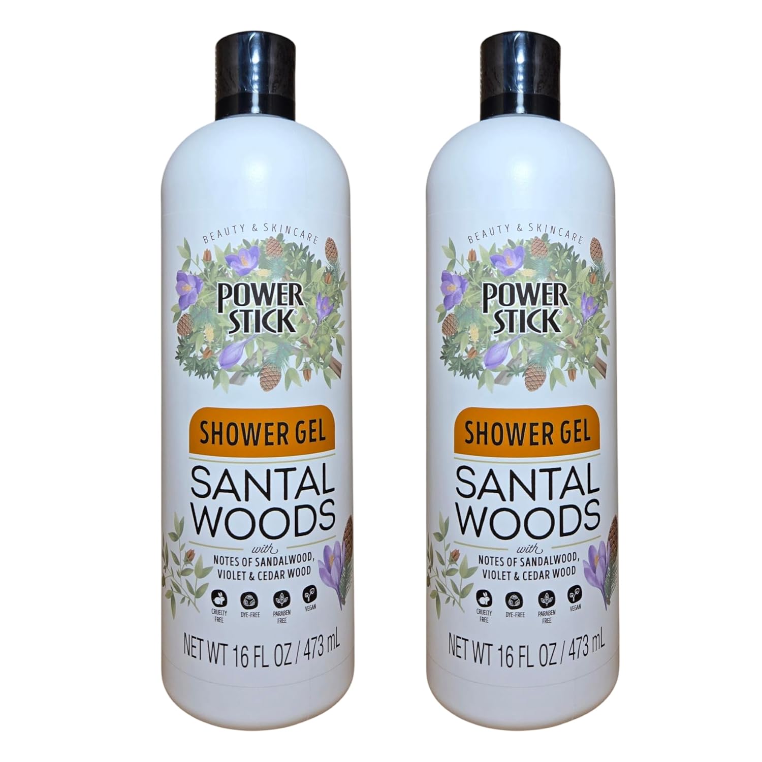 Power Stick Shower Gel SANTAL WOODS With Notes Of Sandalwood, Violet & Cedar Wood. 16 FL OZ (PK 2)