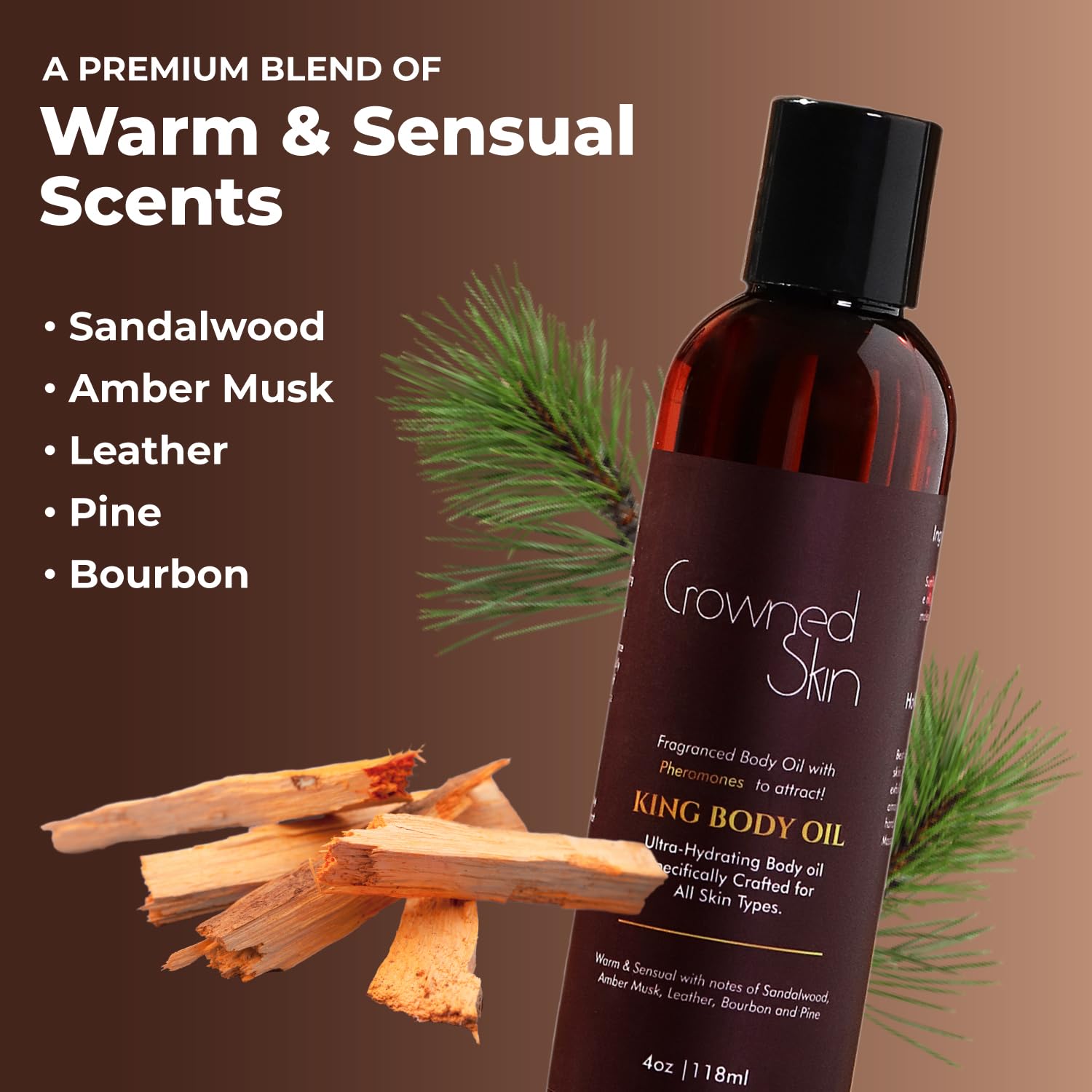King Cologned Body Oil | Warm and Sensual Scent | Blended with Sandalwood & Leather | Infused with Jojoba and Grapeseed Oil | Moisturizing Formula with All-Day Fragrance | 4oz - Image 5