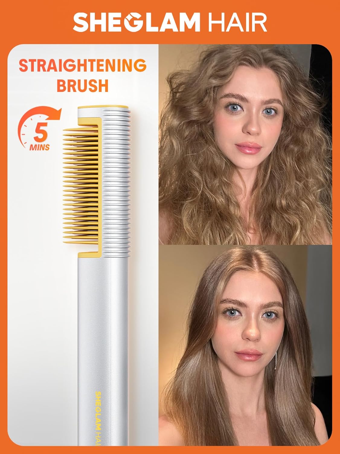 SHEGLAM 3D Ionic Hair Straightener Brush 24K Gold Comb Fast Heat-Up Anti-Scald Design - Image 2