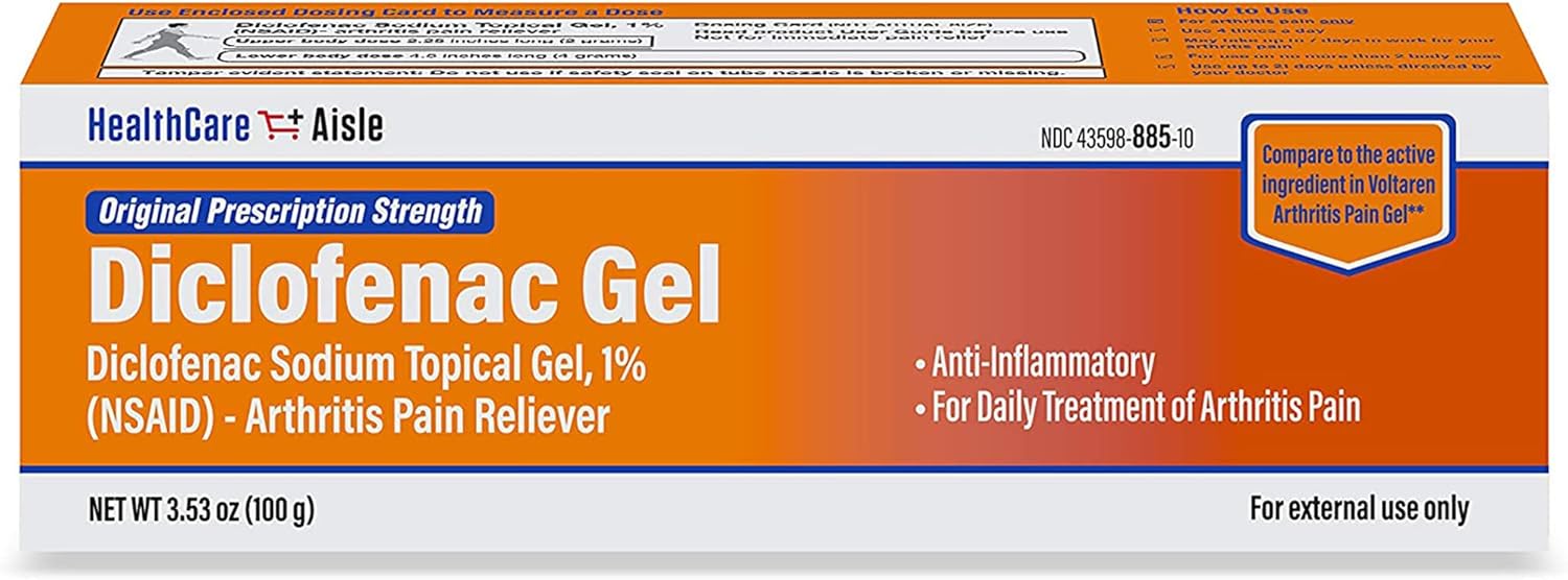HealthCareAisle Diclofenac Gel, 1%, Arthritis Pain Relief - 100 g tube - Original Prescription Strength (NSAID)