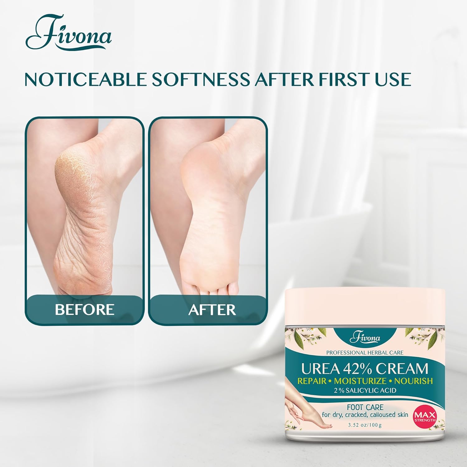 FIVONA 42% Urea Foot Cream for Dry Cracked Heels, 8 oz - Image 5