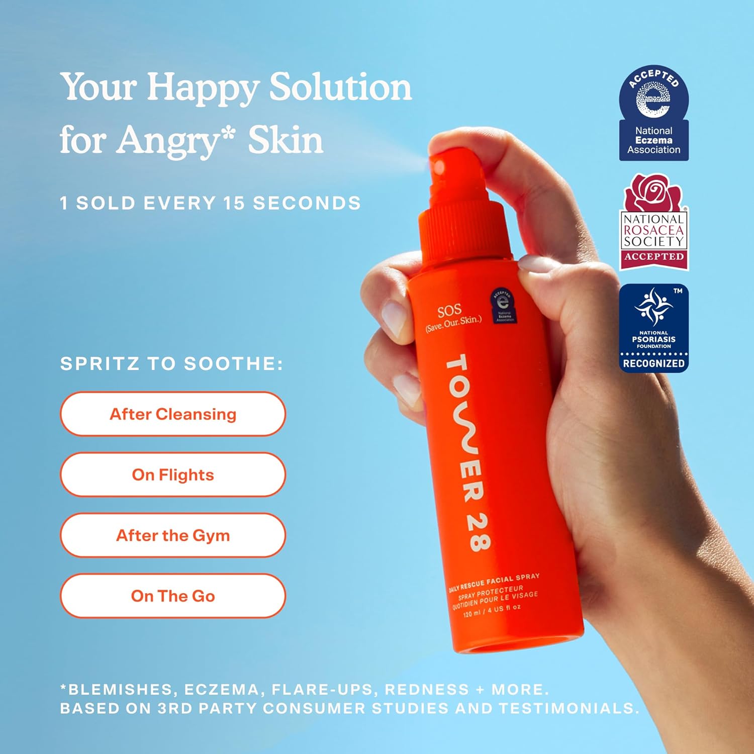 Tower 28 SOS Daily Rescue Facial Spray for Sensitive Skin, Hypochlorous Acid Spray Helps Reduce Redness and Breakouts, Travel Size Toner for Face, 1 FL Oz - Image 5