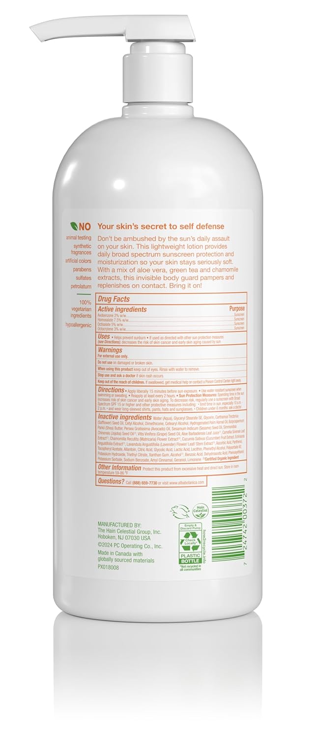 Alba Botanica Daily Moisturizing Lotion SPF 15, Normal to Dry Skin, with Shea Butter and Aloe, 32 Oz (Packaging May Vary) - Image 2