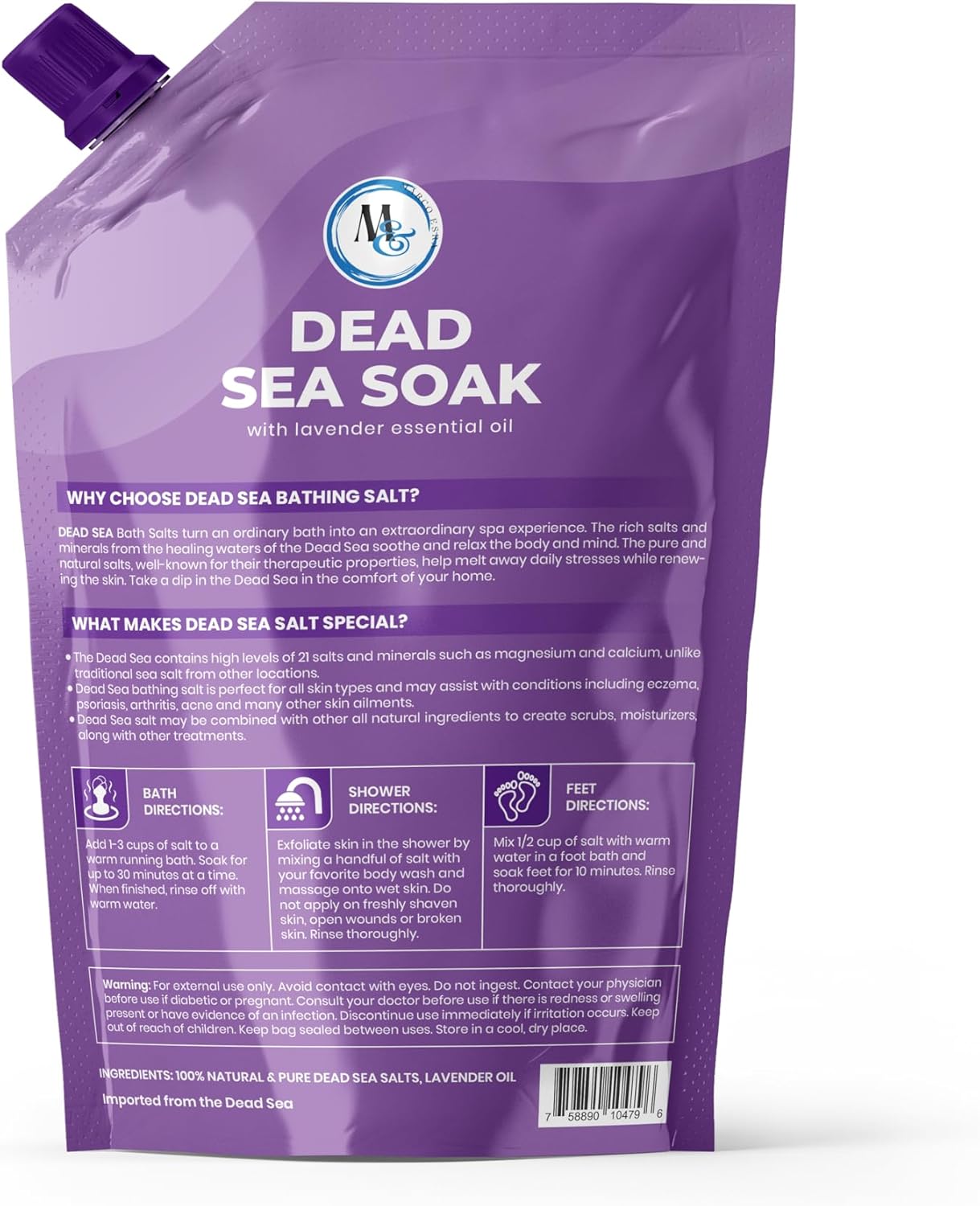 Luxurious Lavender Scent Dead Sea Bath Salts 2 Pound Jar for Soothing Foot Soaks - Image 2