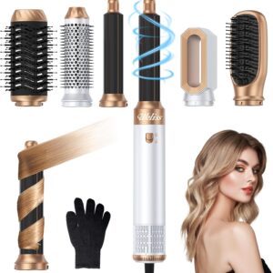 6 in 1 Blow Dryer Brush,Hair Dryer Brush with Ionic Technology, Multifunctional Styler Styling Tools, Auto Air Curler for Hair, Fast Styling for Most Hair Types, Safe ALCI Plug (White Gold)