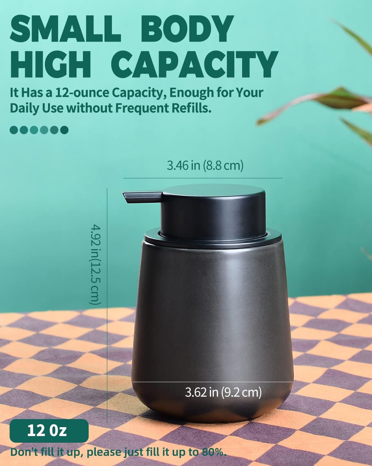 Bosilunlife Ceramic Foaming Soap Dispenser - 12Oz Matte Black Foam Hand Soap Dispenser Bathroom Countertop Kitchen Dish Soap Pump Dispenser Liquid Wash Dispenser for Bathroom - Image 4