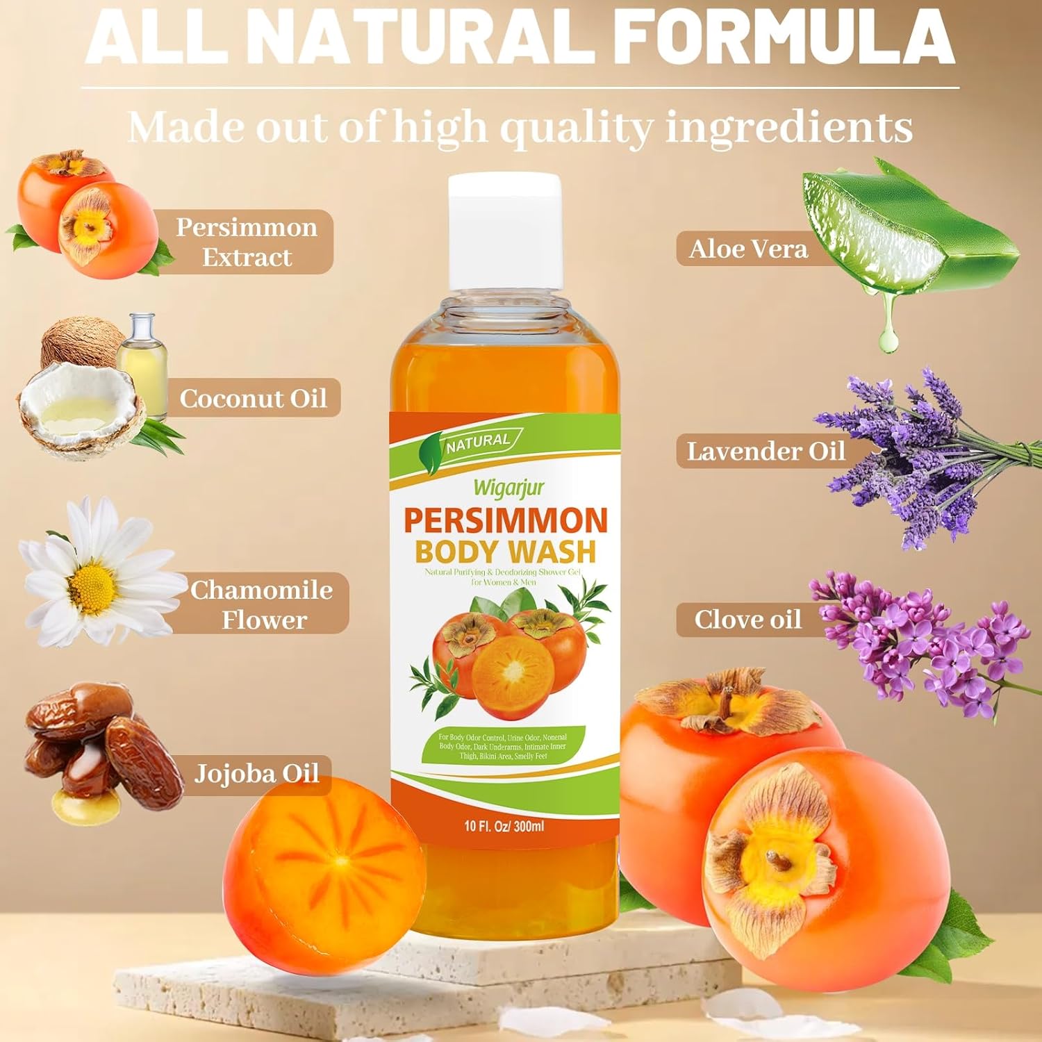 Persimmon Body Wash for Strong Body Odor, Nonenal Eliminator Purifying & Deodorizing with Natural Persimmon & Green Tea Extracts - Image 2
