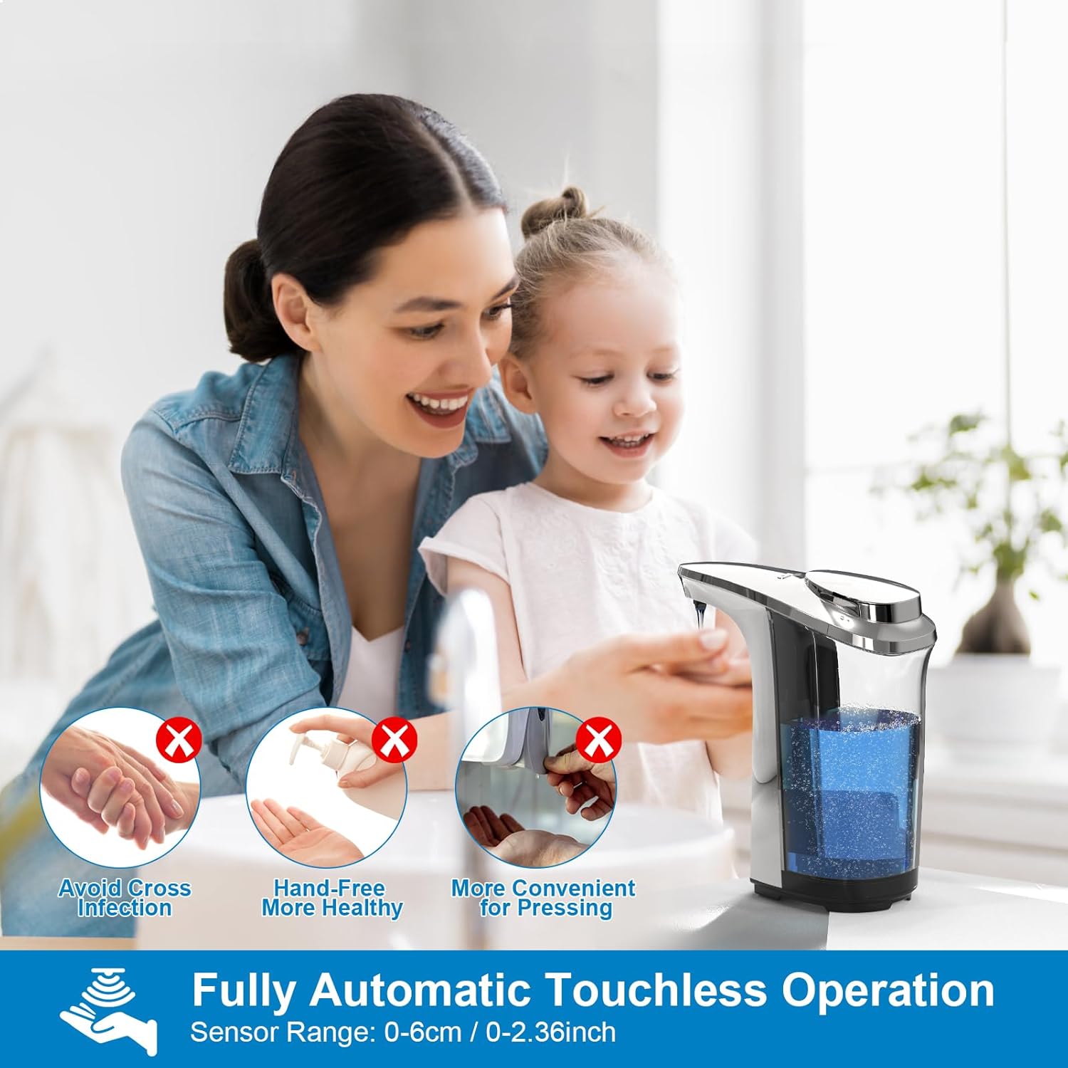 Automatic Soap Dispenser, Touchless Dish Soap Dispenser 17oz/500ml with Infrared Sensor, 5 Adjustable Soap Levels, Liquid Dispenser for Bathroom Kitchen (Silver) - Image 2